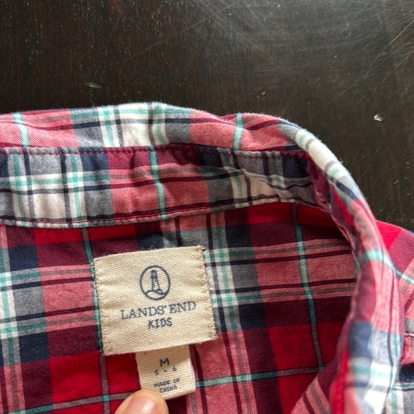 Lands' End Red Plaid Kids Button Down Shirt - Picture 2 of 2